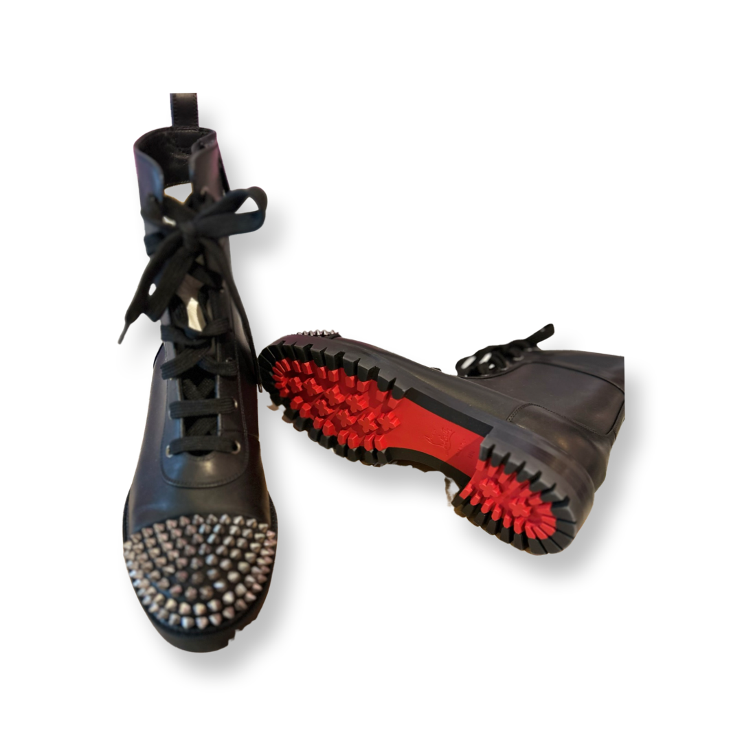 CHRISTIAN LOUBOUTIN Snakilta Corazon Red Spike Leather Ankle Boots  Booties 36